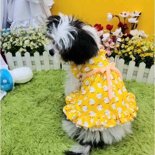 러블리블로 강아지 원피스 유라 병아리 무늬가 있는 귀엽고 예쁜 강아지옷